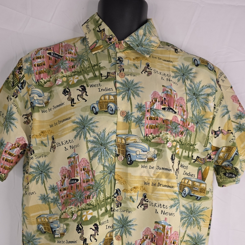 Rima Tropical Island Print Short Sleeve Button Down Shirt Size Small BY-1418
